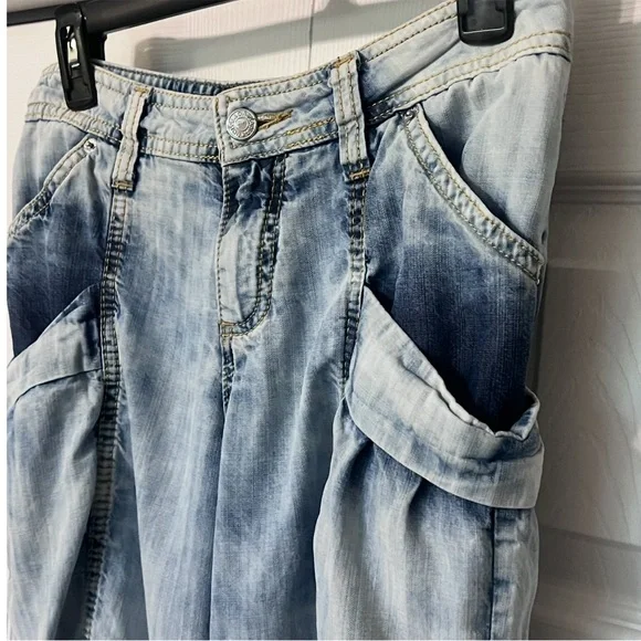 Dolce & Gabbana Vintage Half Pants Cargo Crop Jeans Chambray Acid Wash Size 27